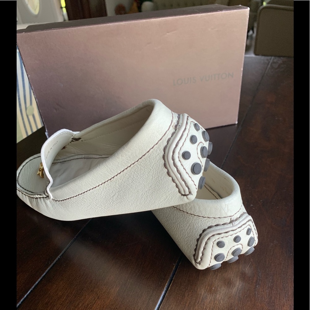 White leather driving loafers